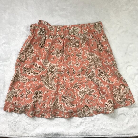 Paper Crane Paisley Skirt Women's Small Peach, Neutral Lined Tie Elastic Waist - Picture 4 of 10